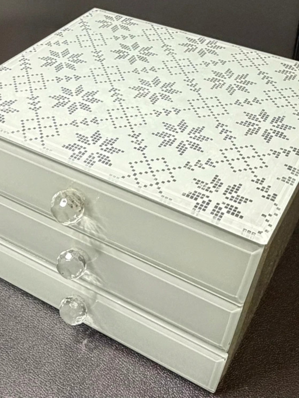 Max Studio Home 3-Drawer Mirrored Jewelry Box - Snowflake Pattern - Picture 3 of 6